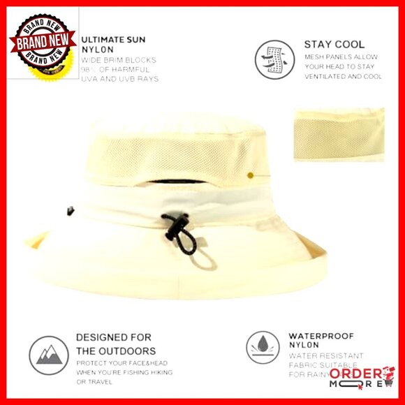 Wide Brim Bucket Sun Hat with Ponytail Hole UPF 50 Packable Travel